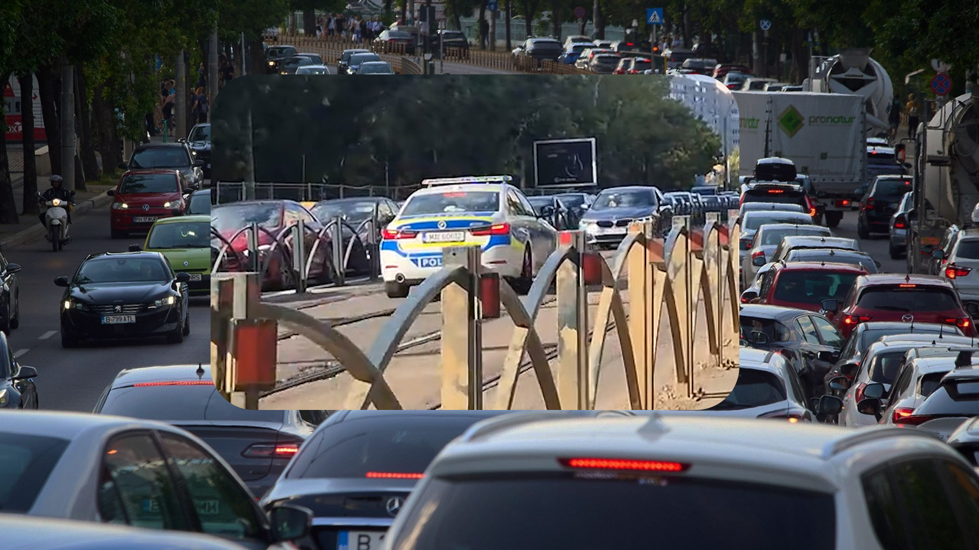 Mașină de poliție versus BMW. O scenă desprinsă din filme, pe linia de tramvai Mașină de poliție versus BMW. O scenă desprinsă din filme, pe linia de tramvai