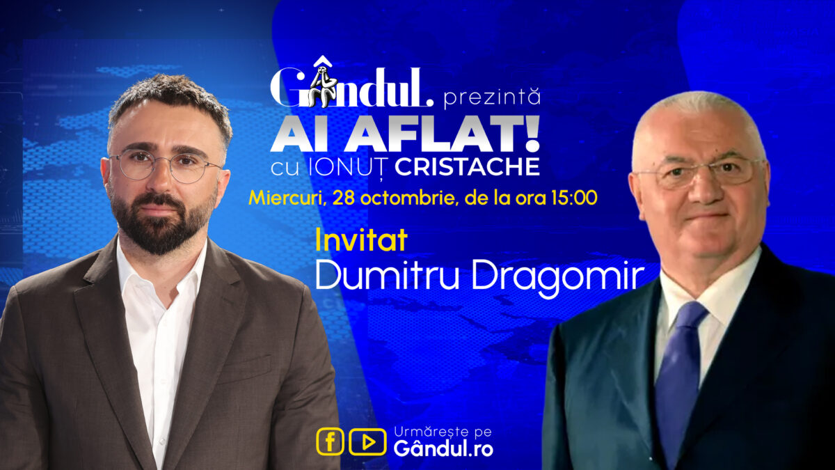 Imagine Stire „Ai Aflat! cu Ionuț Cristache” începe miercuri, 28 octombrie, de la ora 15.00, live pe Gândul. Invitat: Dumitru Dragomir | 2review.ro
