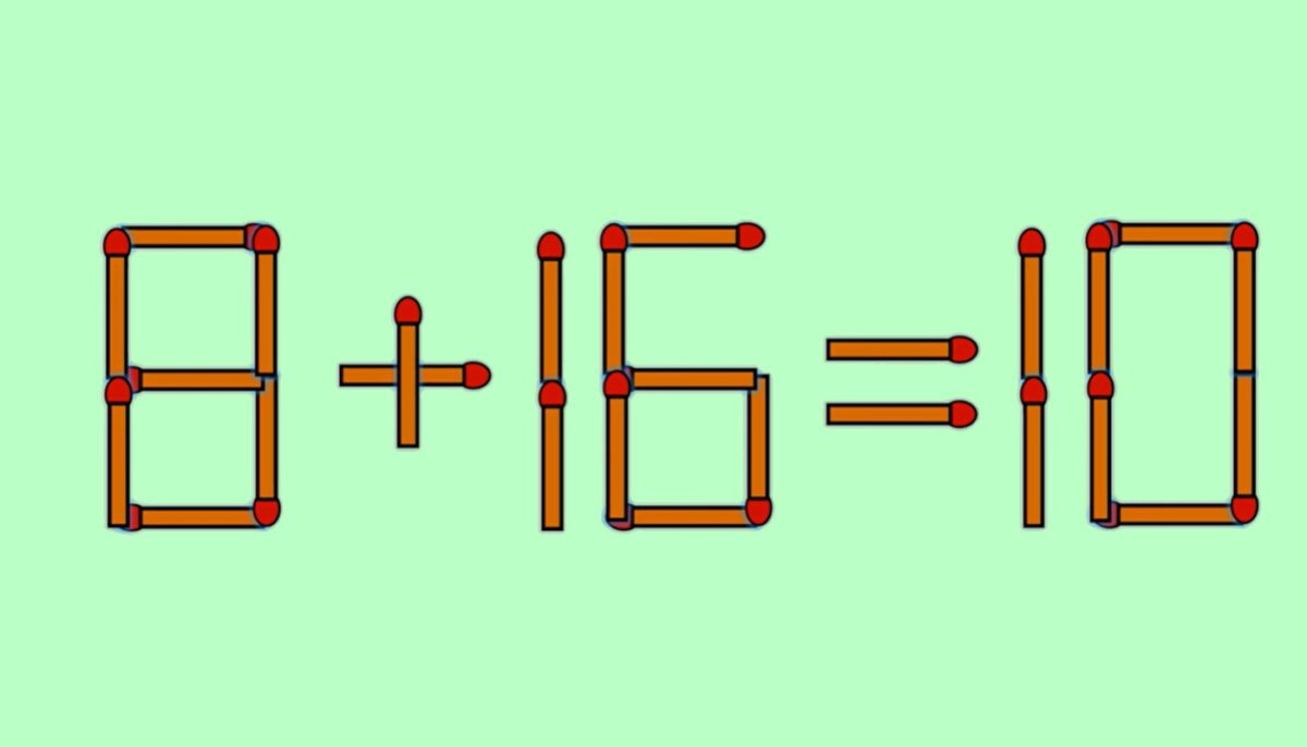 Test IQ exclusiv pentru genii | Mutați un singur chibrit, pentru a corecta 8 + 16 = 10
